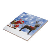 Kerstmis Santa Rendier Sledging Sneeuw Tegeltje (Zijkant)
