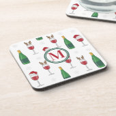 Kerstmis Santa Rendier Wijn Sneeuw Monogram Bier Onderzetter (Linkerzijde)