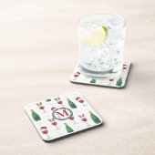 Kerstmis Santa Rendier Wijn Sneeuw Monogram Bier Onderzetter (Rechterzijde)