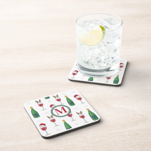 Kerstmis Santa Rendier Wijn Sneeuw Monogram Bier Onderzetter (Rechterzijde)