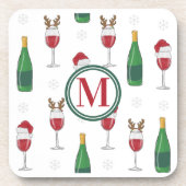 Kerstmis Santa Rendier Wijn Sneeuw Monogram Bier Onderzetter (Voorkant)