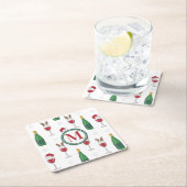 Kerstmis Santa Rendier Wijn Sneeuw Monogram Kartonnen Onderzetters (Insitu)