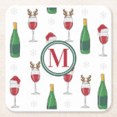 Kerstmis Santa Rendier Wijn Sneeuw Monogram Kartonnen Onderzetters (Voorkant)