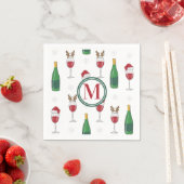 Kerstmis Santa Rendier Wijn Sneeuw Monogram Servet (Insitu)