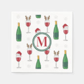 Kerstmis Santa Rendier Wijn Sneeuw Monogram Servet (Voorkant)