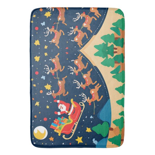 Kerstmis Santa rendieren komen naar de stad Badmat (Voorkant Verticaal)