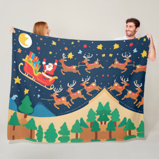 Kerstmis Santa rendieren komen naar de stad Fleece Deken