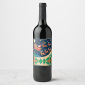 Kerstmis Santa rendieren komen naar de stad Wijn Etiket (Voorkant)