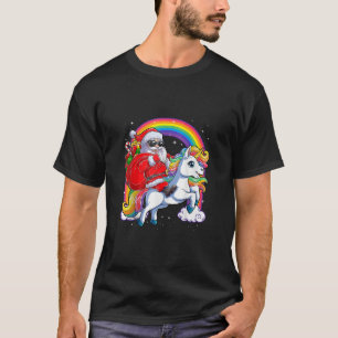 Kerstmis Santa Riding Eenhoorn Rainbow Xmas Meisje T-shirt