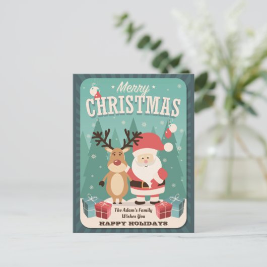 Kerstmis: Santa Rudolph ・ Briefkaart (Staand voorkant)