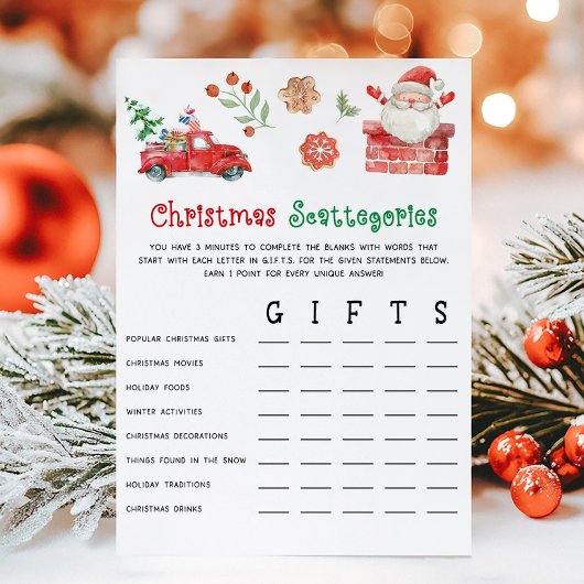 Kerstmis Santa Scattegories Spel Feestdagenkaart