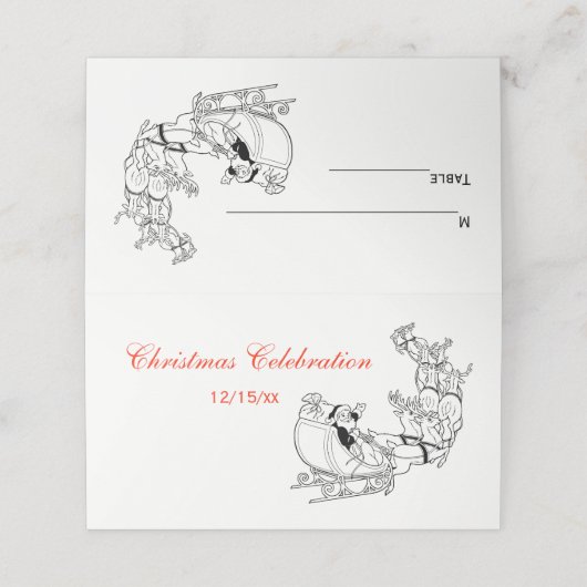 Kerstmis Santa Sleigh # 3 Escort Kaart Place Card Plaatskaartje (Buitenkant ongevouwen)