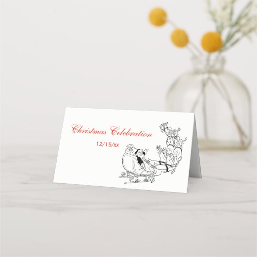 Kerstmis Santa Sleigh # 3 Escort Kaart Place Card Plaatskaartje (Voorkant)