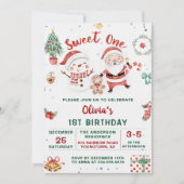 Kerstmis Santa Sneeuwman Sweet One Verjaardag Kaart (Voorkant)