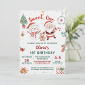 Kerstmis Santa Sneeuwman Sweet One Verjaardag Kaart (Staand voorkant)
