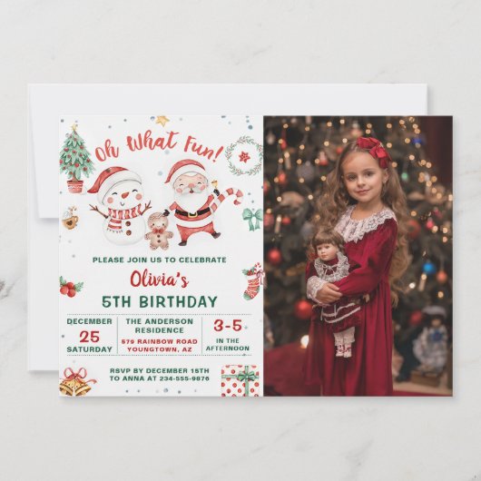 Kerstmis Santa Sneeuwman Vakantie 5e Verjaardag Kaart (Voorkant)