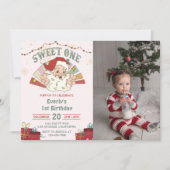 Kerstmis Santa Sweet One 1e Verjaardagsfeestfoto Kaart (Voorkant)