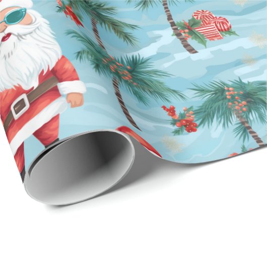 Kerstmis Santa Tropical Beach Cadeaupapier (Rol Hoek)