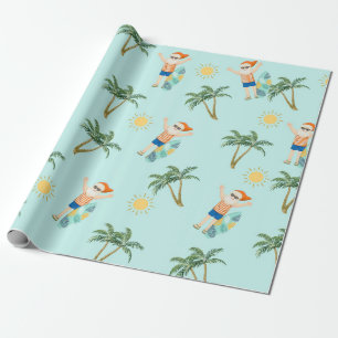 Kerstmis Santa Tropical Beach Zomer Cadeaupapier