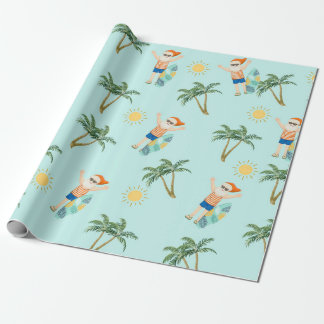 Kerstmis Santa Tropical Beach Zomer Cadeaupapier