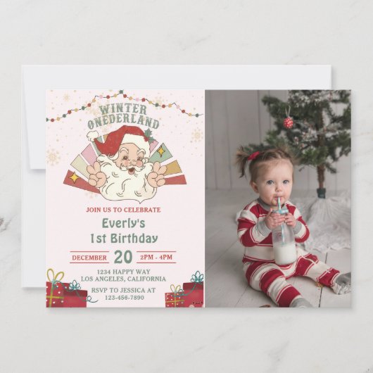 Kerstmis Santa Winter Onederland Verjaardag Foto Kaart (Voorkant)