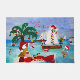 Kerstmis Santa zeemeermin kustboot parade doorma Deurmat