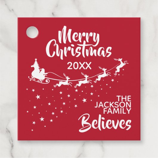 Kerstmis Santa's sleigh rendieren vakantie rood Bedankjes Labels (Voorkant)