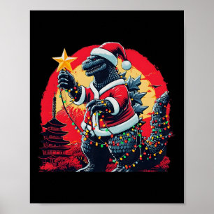 Kerstmis Santazilla Grappige Vakantie Monster T-Sh Poster