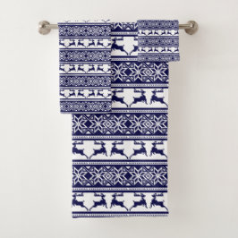 Kerstmis, Scandinavische Folk Blue en White Bad Handdoek