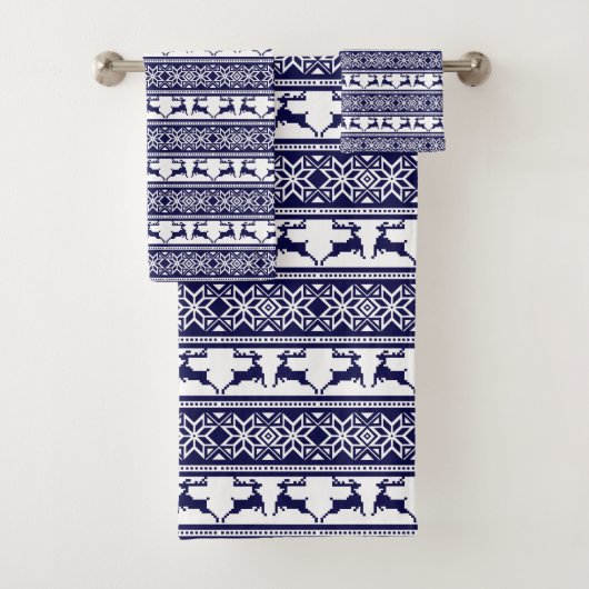 Kerstmis, Scandinavische Folk Blue en White Bad Handdoek (Insitu)