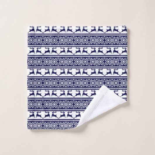 Kerstmis, Scandinavische Folk Blue en White Bad Handdoek (Wasdoekje)