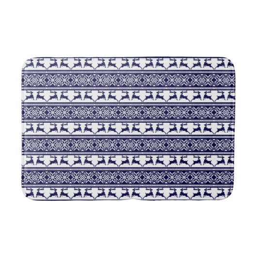 Kerstmis, Scandinavische Folk Blue en White Badmat (Voorkant)