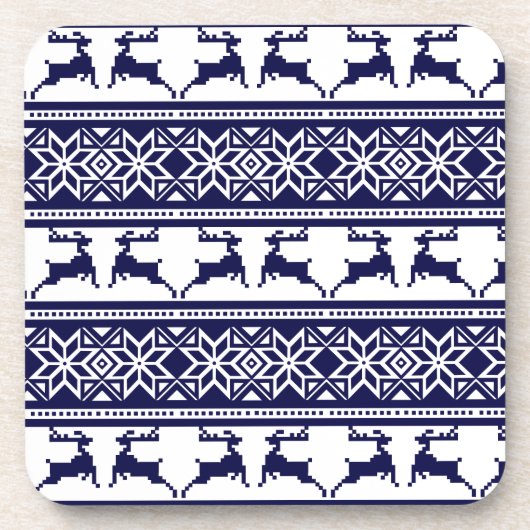 Kerstmis, Scandinavische Folk Blue en White Bier Onderzetter (Voorkant)