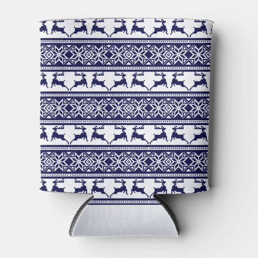 Kerstmis, Scandinavische Folk Blue en White Blikjeskoeler (Voorkant)