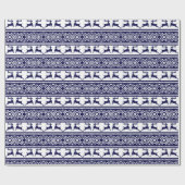 Kerstmis, Scandinavische Folk Blue en White Cadeaupapier (Vlak)