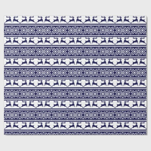 Kerstmis, Scandinavische Folk Blue en White Cadeaupapier (Vlak)