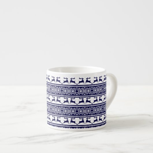 Kerstmis, Scandinavische Folk Blue en White Espresso Kop (Voorkant rechts)