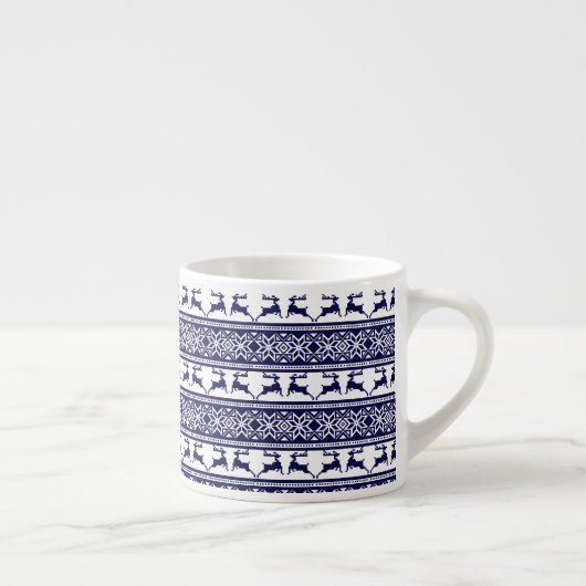 Kerstmis, Scandinavische Folk Blue en White Espresso Kop (Rechts)