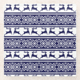 Kerstmis, Scandinavische Folk Blue en White Glazen Onderzetter