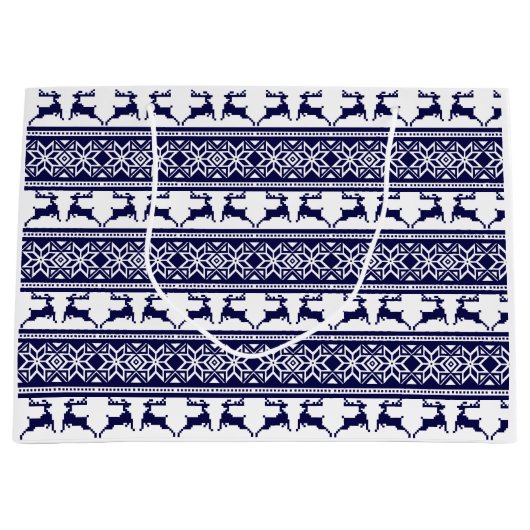 Kerstmis, Scandinavische Folk Blue en White Groot Cadeauzakje (Voorkant)