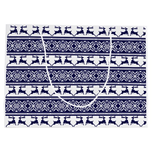 Kerstmis, Scandinavische Folk Blue en White Groot Cadeauzakje (Achterkant)