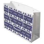 Kerstmis, Scandinavische Folk Blue en White Groot Cadeauzakje (Achterkant Gekanteld)