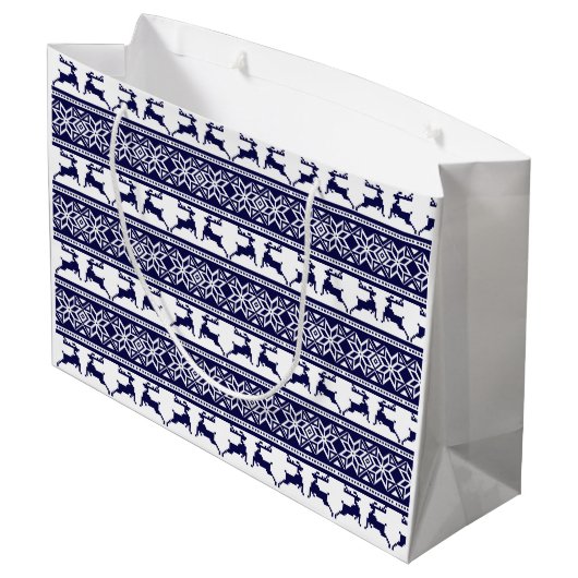 Kerstmis, Scandinavische Folk Blue en White Groot Cadeauzakje (Achterkant Gekanteld)