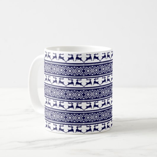 Kerstmis, Scandinavische Folk Blue en White Koffiemok (Voorkant links)