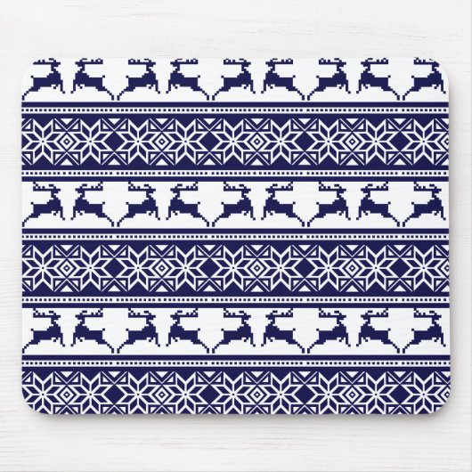 Kerstmis, Scandinavische Folk Blue en White Muismat (Voorkant)