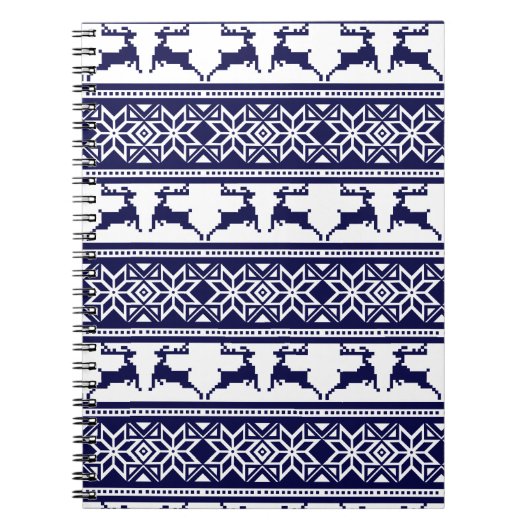 Kerstmis, Scandinavische Folk Blue en White Notitieboek (Voorkant)