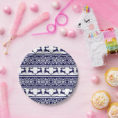 Kerstmis, Scandinavische Folk Blue en White Papieren Bordje (Feest)