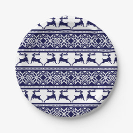 Kerstmis, Scandinavische Folk Blue en White Papieren Bordje