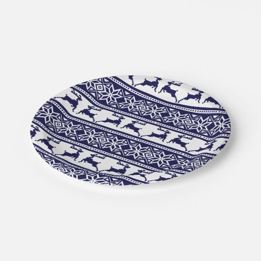 Kerstmis, Scandinavische Folk Blue en White Papieren Bordje (Gekanteld)