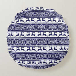 Kerstmis, Scandinavische Folk Blue en White Rond Kussen